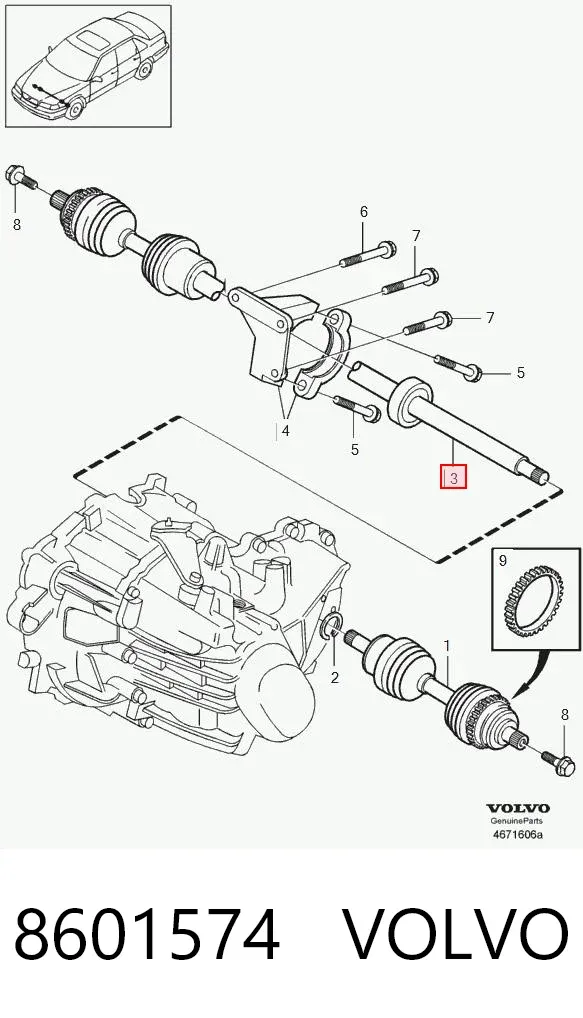Піввісь права 8601574 Volvo
