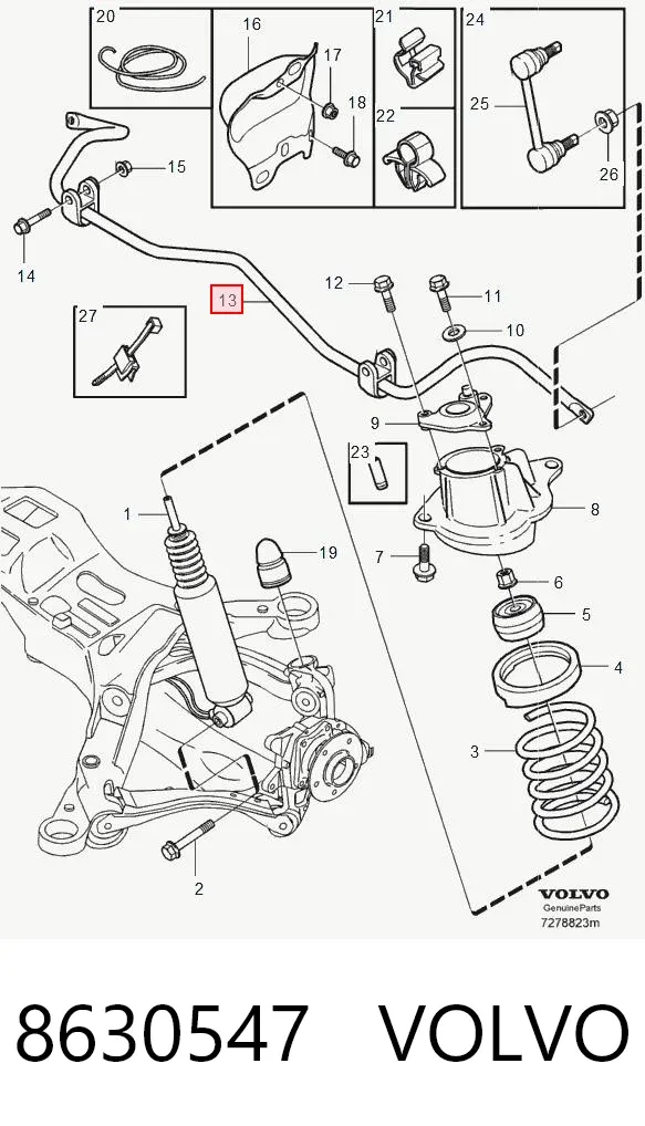 Стабілізатор задній 8630547 Volvo