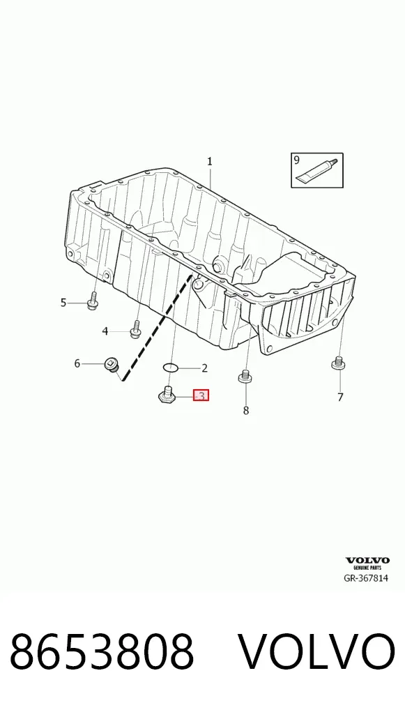 Пробка піддона двигуна 8653808 Volvo