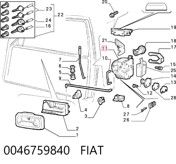 Замок передньої лівої двері Fiat Punto I