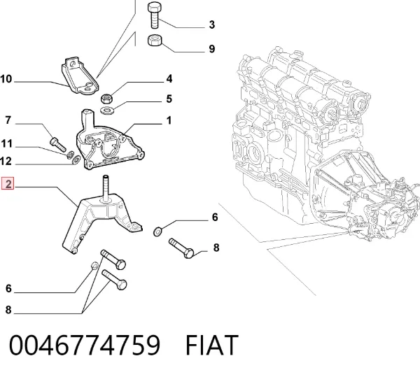 Кронштейн подушки (опори) двигуна, лівої 0046774759 Fiat/Alfa/Lancia