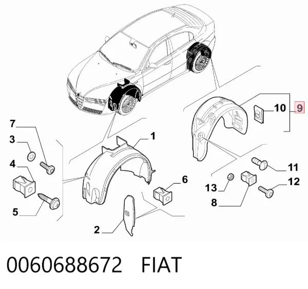 Підкрилок заднього крила, лівий 0060688672 Fiat/Alfa/Lancia