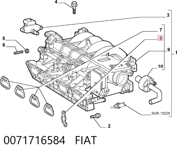 Прокладка впускного колектора 0071716584 Fiat/Alfa/Lancia