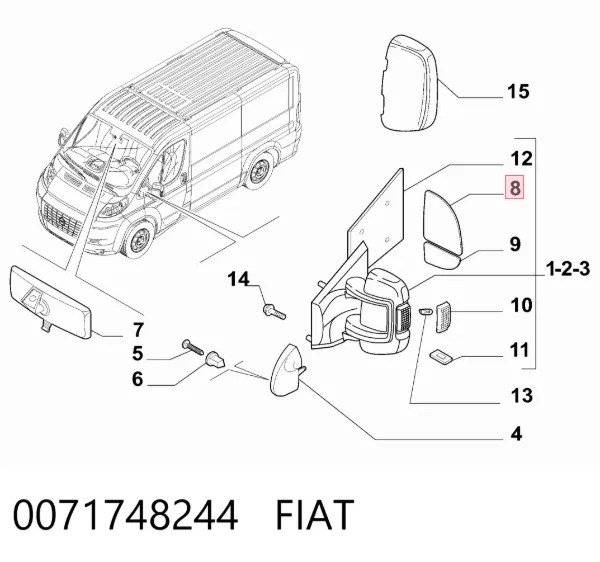 Дзеркальний елемент дзеркала заднього виду, лівого 0071748244 Fiat/Alfa/Lancia
