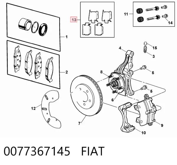 Задні гальмівні колодки 0077367145 Fiat/Alfa/Lancia