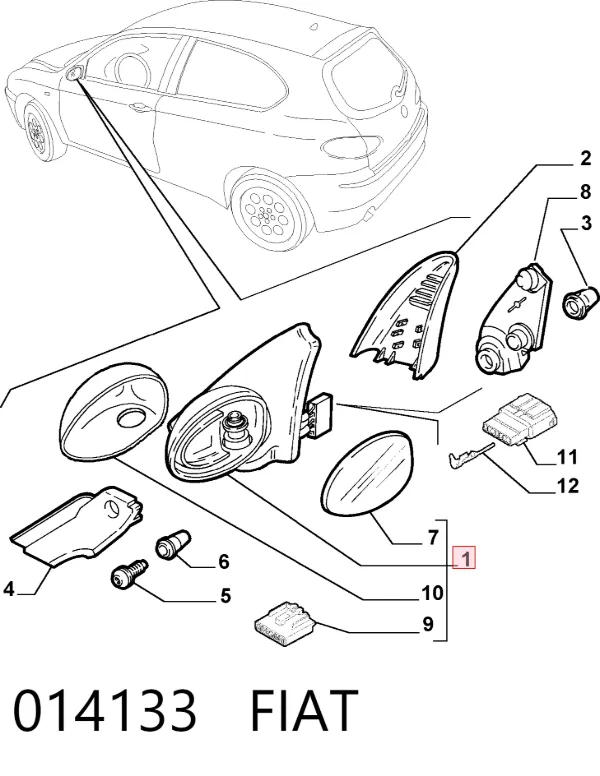 Дзеркало праве 014133 Fiat/Alfa/Lancia