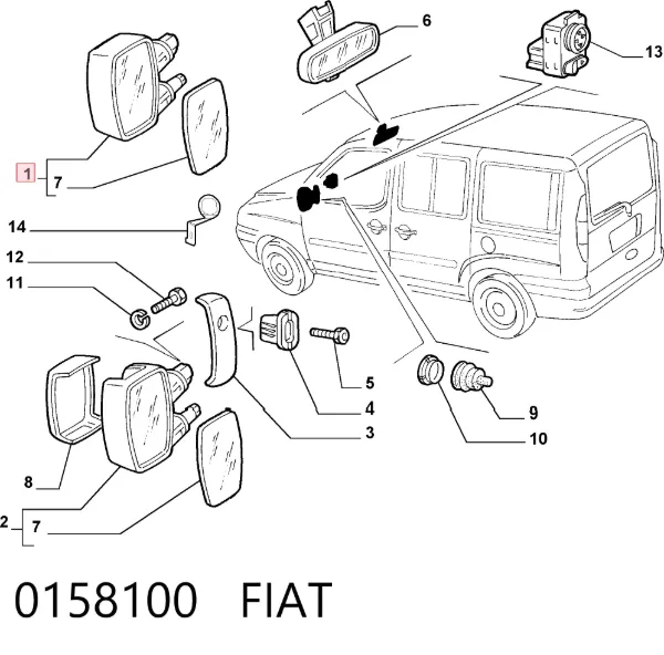 Ліве бокове дзеркало 0158100 Fiat/Alfa/Lancia