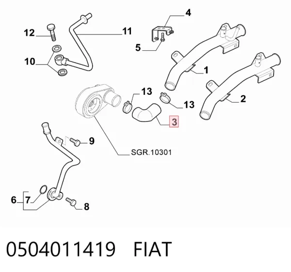 Шланг/патрубок радіатора охолодження, верхній 0504011419 Fiat/Alfa/Lancia
