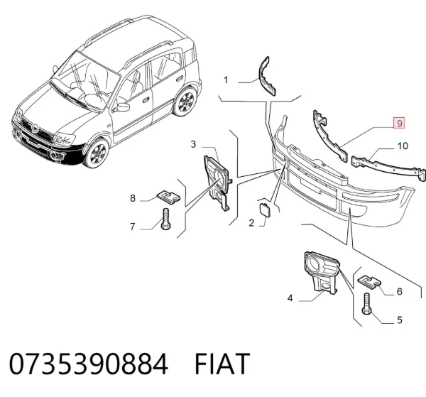 Заглушка/ решітка протитуманних фар бампера переднього, права 0735390884 Fiat/Alfa/Lancia