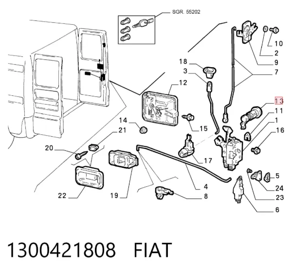 Личинка замка кришки багажника 1300421808 Fiat/Alfa/Lancia