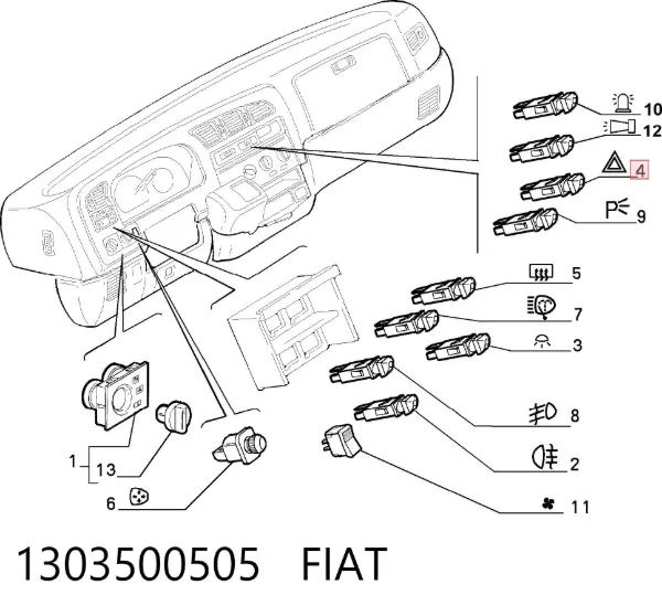 Кнопка аварійки 1303500505 Fiat/Alfa/Lancia