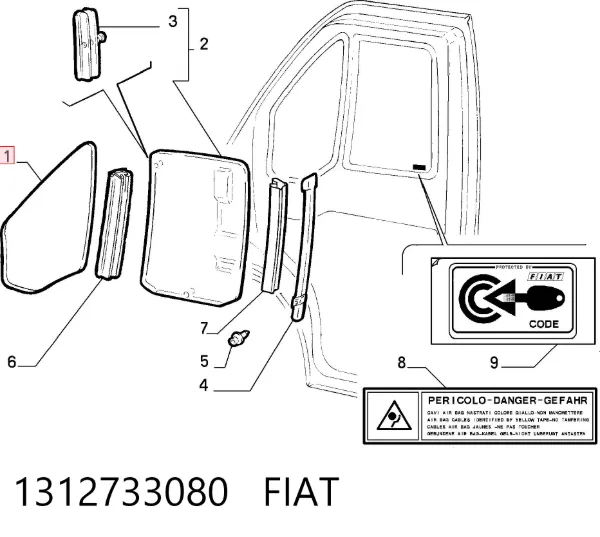 Скло передніх дверей, правою 1312733080 Fiat/Alfa/Lancia