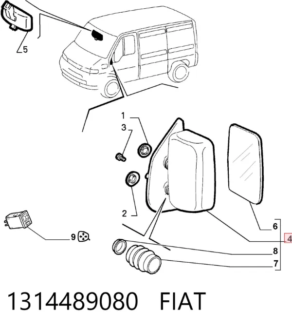 Ліве бокове дзеркало 1314489080 Fiat/Alfa/Lancia