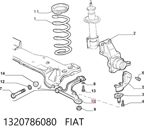 Важіль передньої підвіски нижній, лівий 1320786080 Fiat/Alfa/Lancia