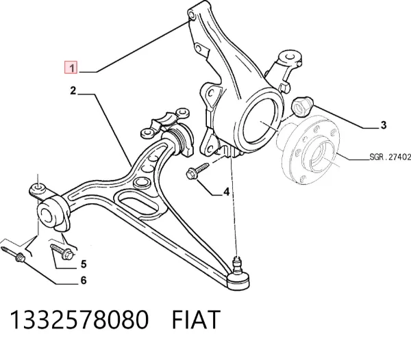 Цапфа - поворотний кулак передній, лівий 1332578080 Fiat/Alfa/Lancia