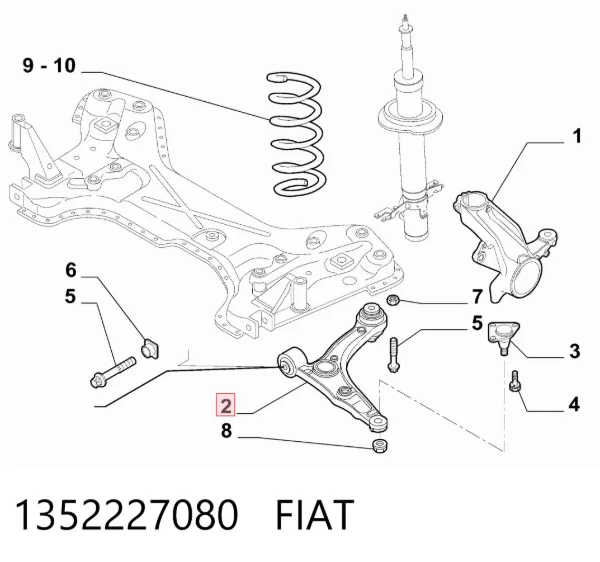 Важіль передньої підвіски нижній, лівий 1352227080 Fiat/Alfa/Lancia