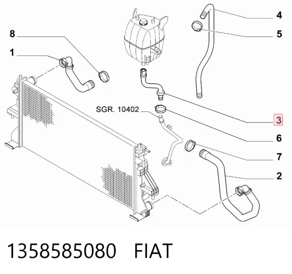 Шланг розширювального бачка, нижній 1358585080 Fiat/Alfa/Lancia