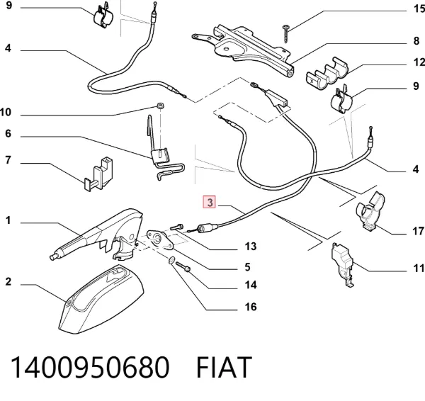 Трос ручного гальма передній 1400950680 Fiat/Alfa/Lancia