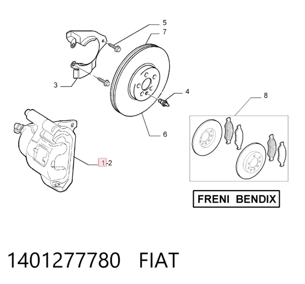 Супорт гальмівний передній правий 1401277780 Fiat/Alfa/Lancia