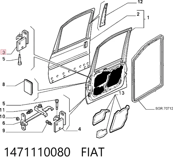 Петля передніх дверей, правої 1471110080 Fiat/Alfa/Lancia