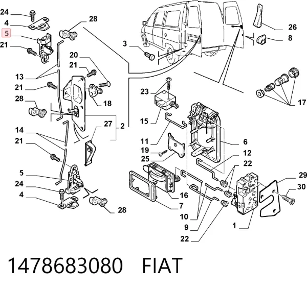 Замок задньої лівої двостулкової двері 1478683080 Fiat/Alfa/Lancia