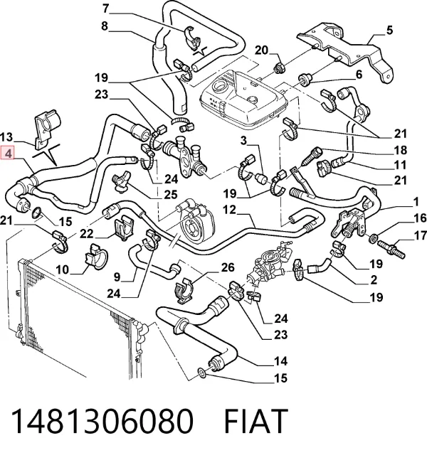 Шланг/патрубок радіатора охолодження, нижній 1481306080 Fiat/Alfa/Lancia
