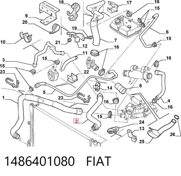 Шланг/патрубок радіатора охолодження, верхній 1486401080 Fiat/Alfa/Lancia