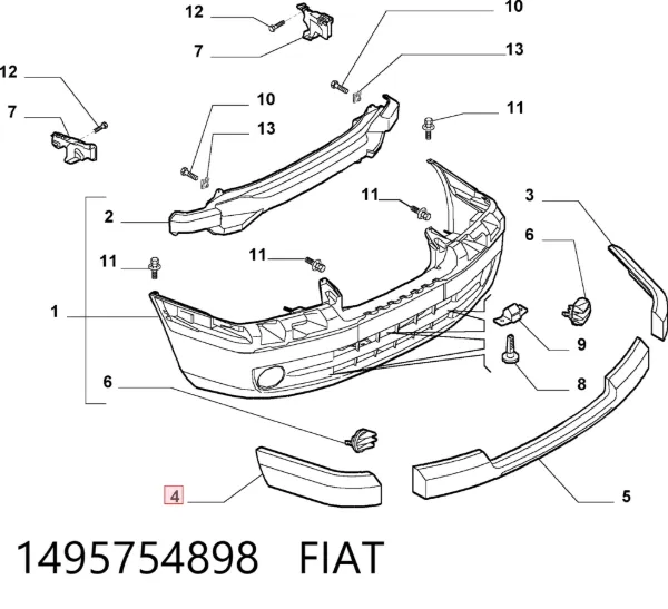 Накладка бампера переднього, права 1495754898 Fiat/Alfa/Lancia
