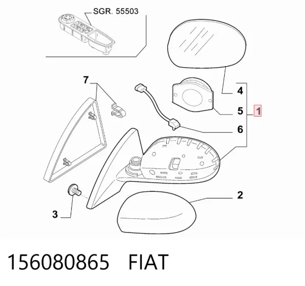 Ліве бокове дзеркало 156080865 Fiat/Alfa/Lancia