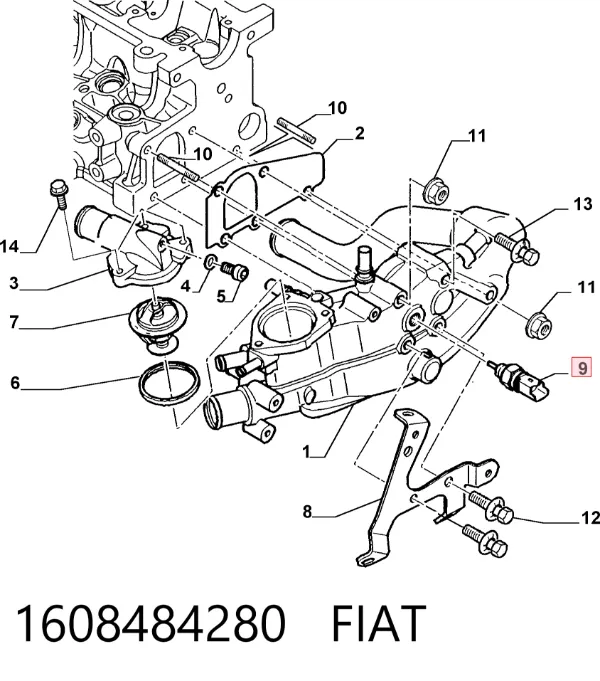 Датчик температури охолоджуючої рідини 1608484280 Fiat/Alfa/Lancia