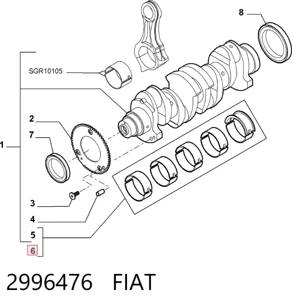 Вкладиші колінвала, корінні, комплект, 2-й ремонт (+0,50) 2996476 Fiat/Alfa/Lancia