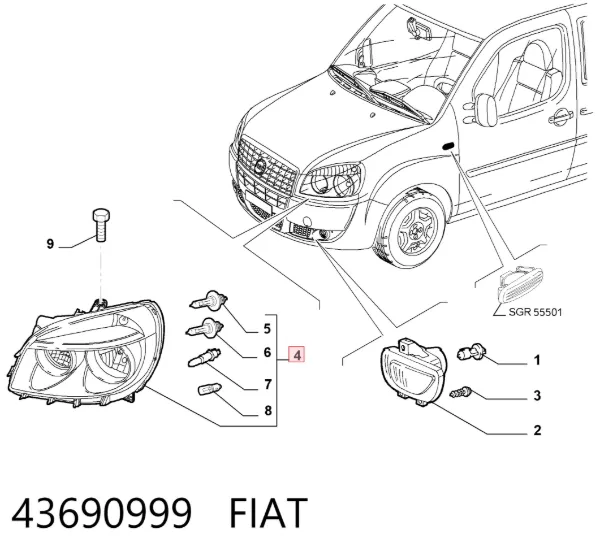 Фара ліва 43690999 Fiat/Alfa/Lancia