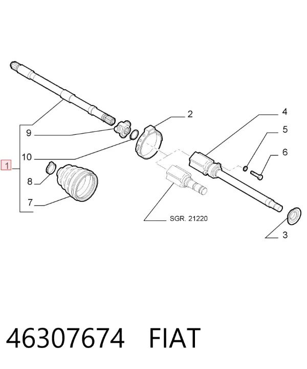 Ліва піввісь 46307674 Fiat/Alfa/Lancia