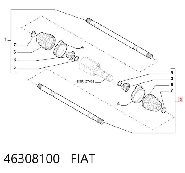 Піввісь задня, ліва 46308100 Fiat/Alfa/Lancia