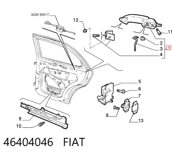 Ручка задньої двері зовнішня права 46404046 Fiat/Alfa/Lancia