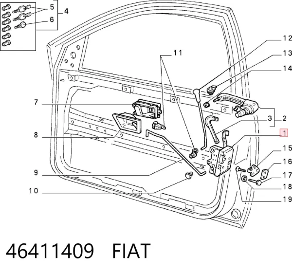 Замок передньої лівої двері 46411409 Fiat/Alfa/Lancia