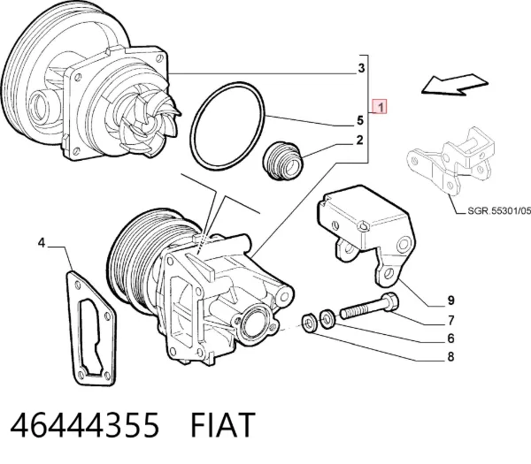 Помпа водяна (насос) охолодження, в зборі з корпусом 46444355 Fiat/Alfa/Lancia