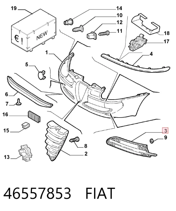 Решітка переднього бампера, права 46557853 Fiat/Alfa/Lancia