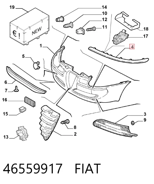 Молдинг переднього бампера, правий 46559917 Fiat/Alfa/Lancia