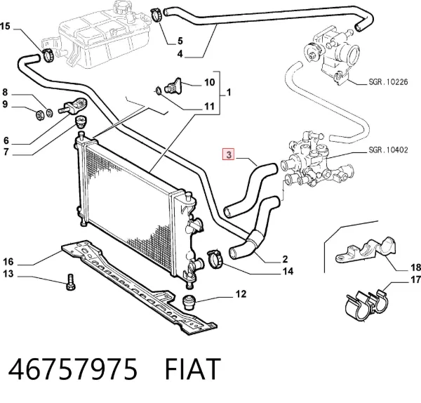 Шланг/патрубок радіатора охолодження, верхній 46757975 Fiat/Alfa/Lancia
