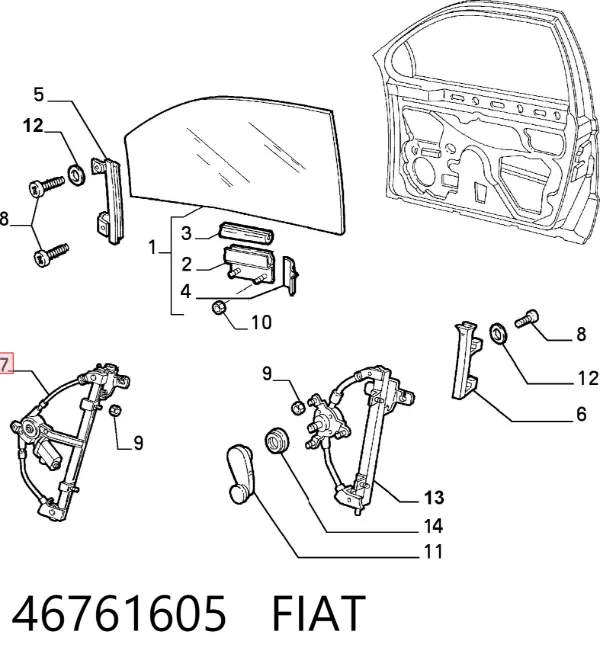 Механізм склопідіймача двері передньої, правої 46761605 Fiat/Alfa/Lancia