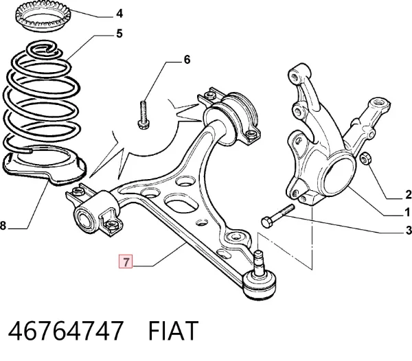 Важіль передньої підвіски нижній, правий 46764747 Fiat/Alfa/Lancia