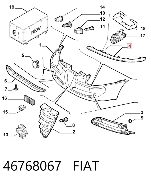 Молдинг переднього бампера, правий 46768067 Fiat/Alfa/Lancia