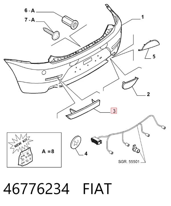 Катафот (відбивач) заднього бампера, правий 46776234 Fiat/Alfa/Lancia