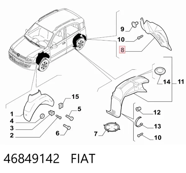Підкрилок заднього крила, лівий задній 46849142 Fiat/Alfa/Lancia
