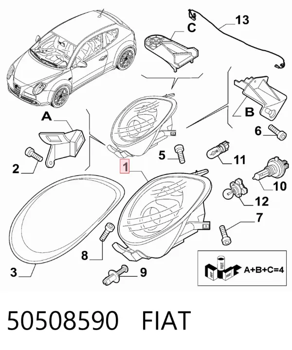 Фара права 50508590 Fiat/Alfa/Lancia