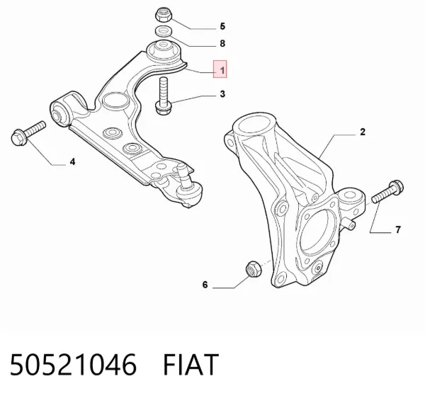 Важіль передньої підвіски нижній, лівий 50521046 Fiat/Alfa/Lancia