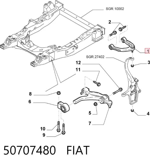 Важіль передньої підвіски верхній, правий 50707480 Fiat/Alfa/Lancia