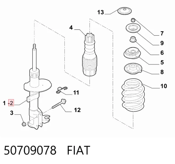 Амортизатор передній, правий 50709078 Fiat/Alfa/Lancia