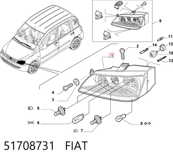 Фара права 51708731 Fiat/Alfa/Lancia